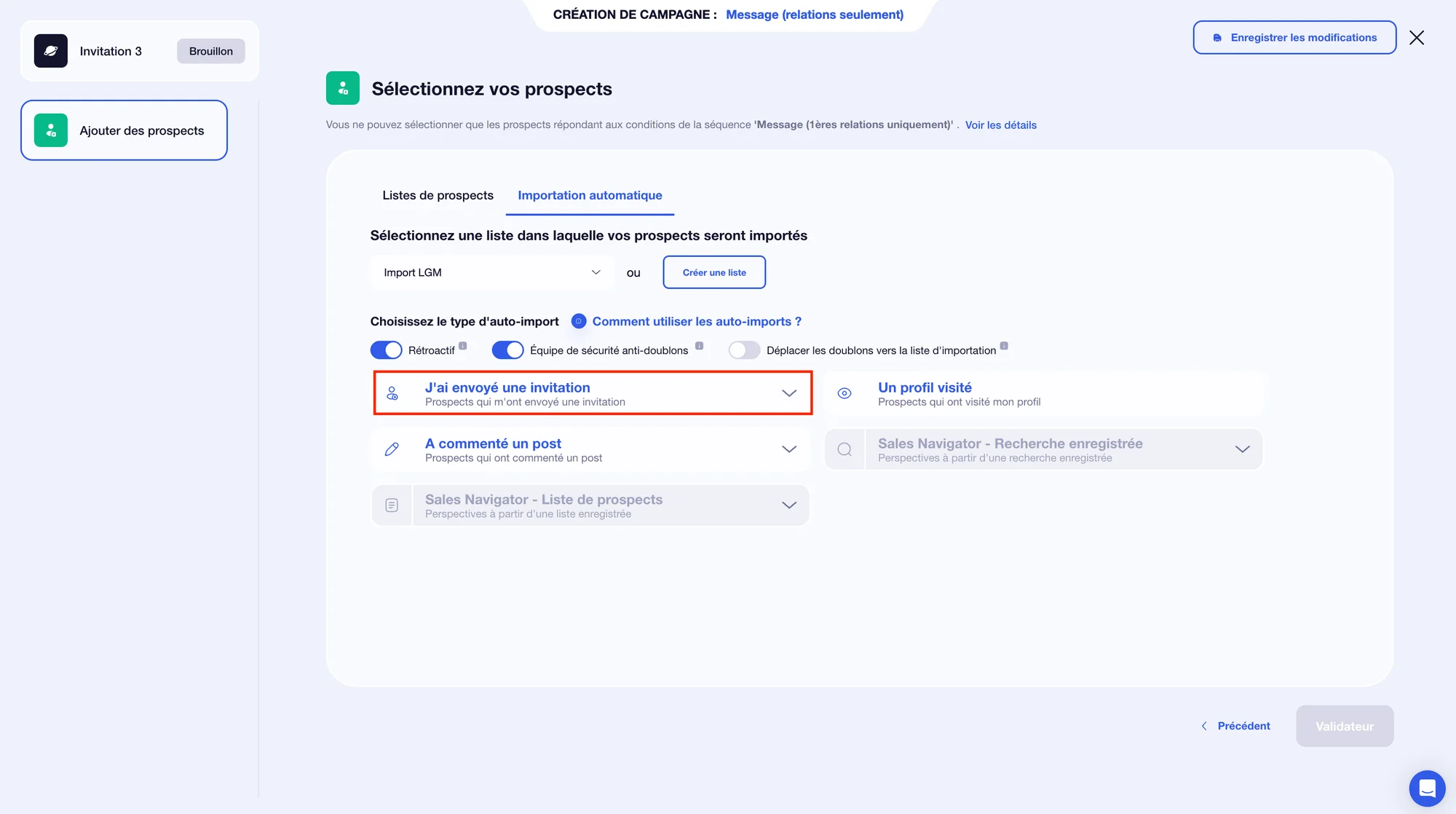 Envoyer un message d'invitation LinkedIn automatique aux personnes qui vous ont envoyé une invitation.