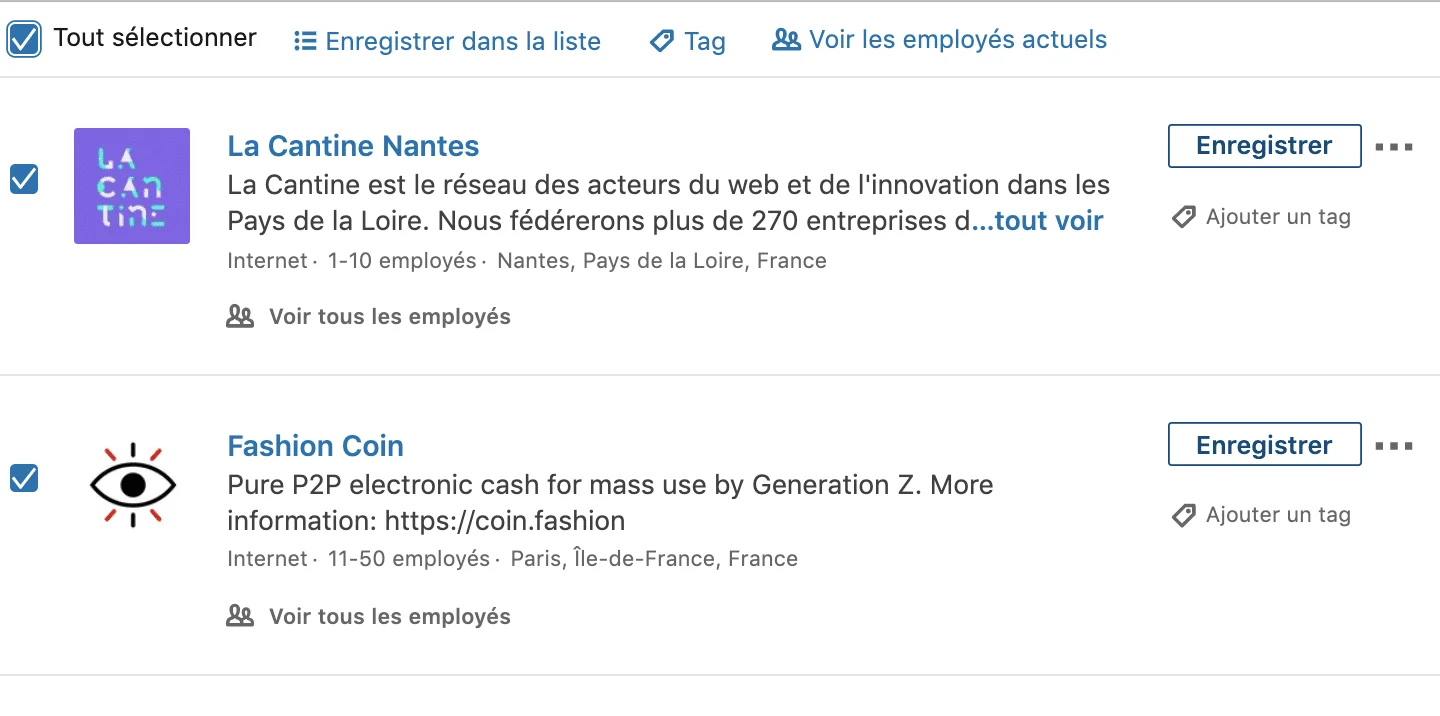 Listes entreprises prospection LinkedIn