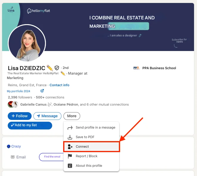 Inviate un invito tramite il vostro profilo LinkedIn (menu a tendina).