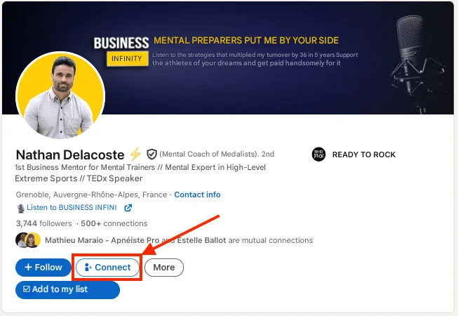 Senden Sie eine Einladung über Ihr LinkedIn-Profil (Schaltfläche).