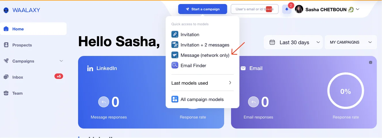 LinkedIn automated messages - waalaxy message campaign