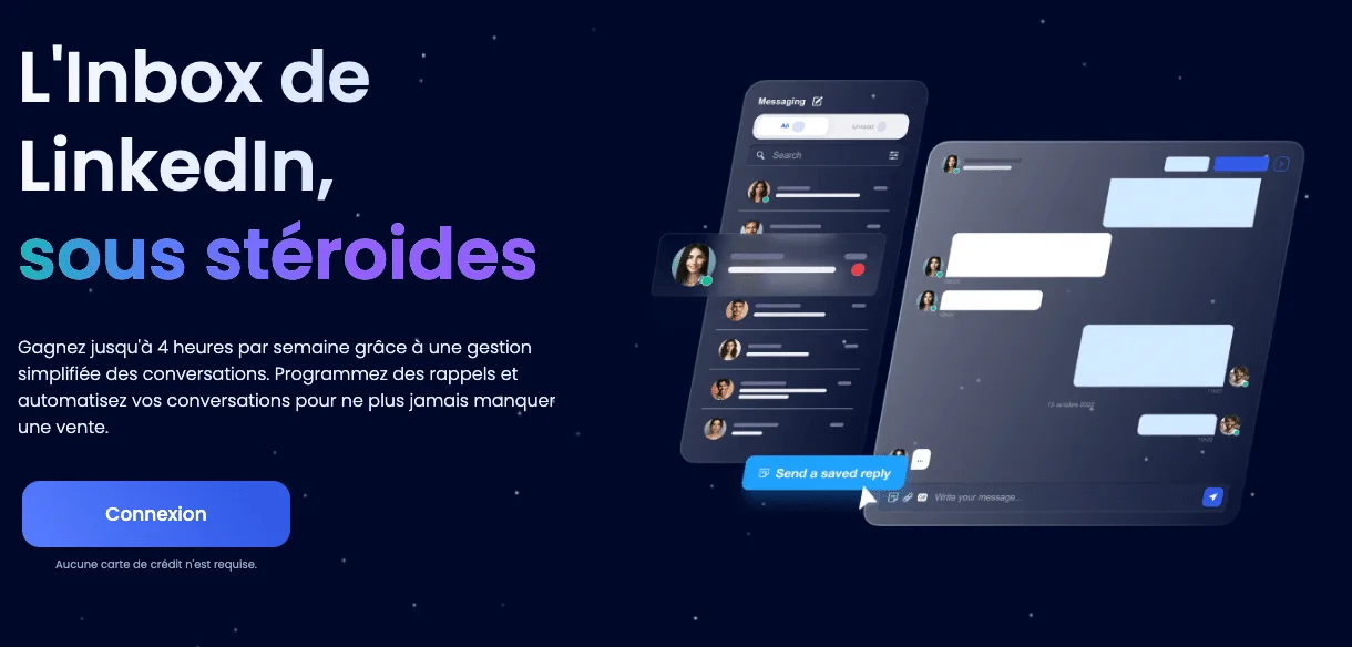 Image: Interface LinkedIn Inbox, messagerie, connexion.