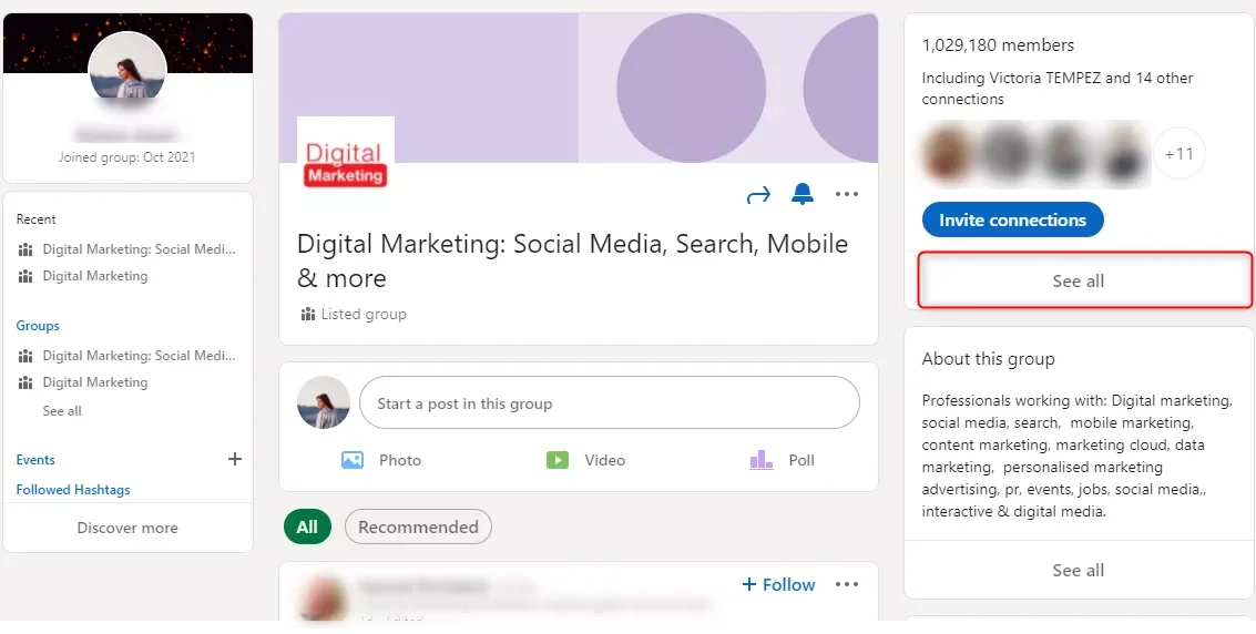 Digital marketing LinkedIn group profile