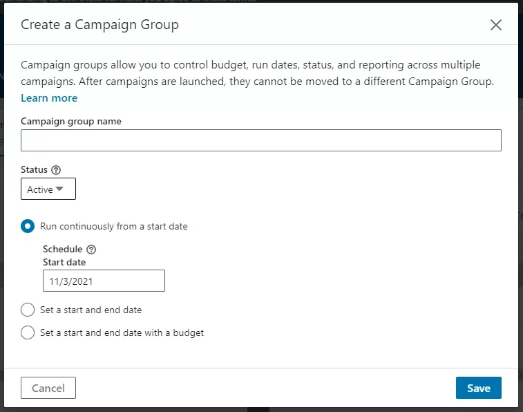 Create campaign group dialog Waalaxy