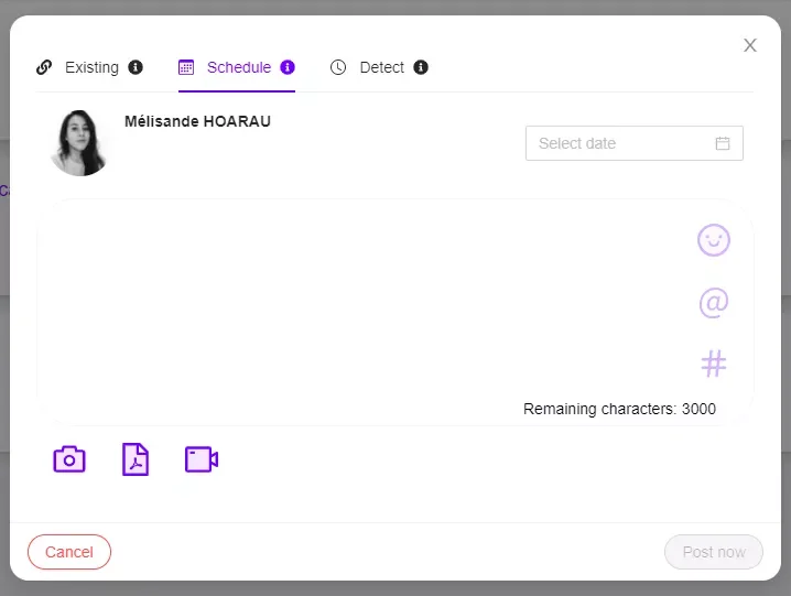 Interface scheduling Waalaxy profil utilisateur