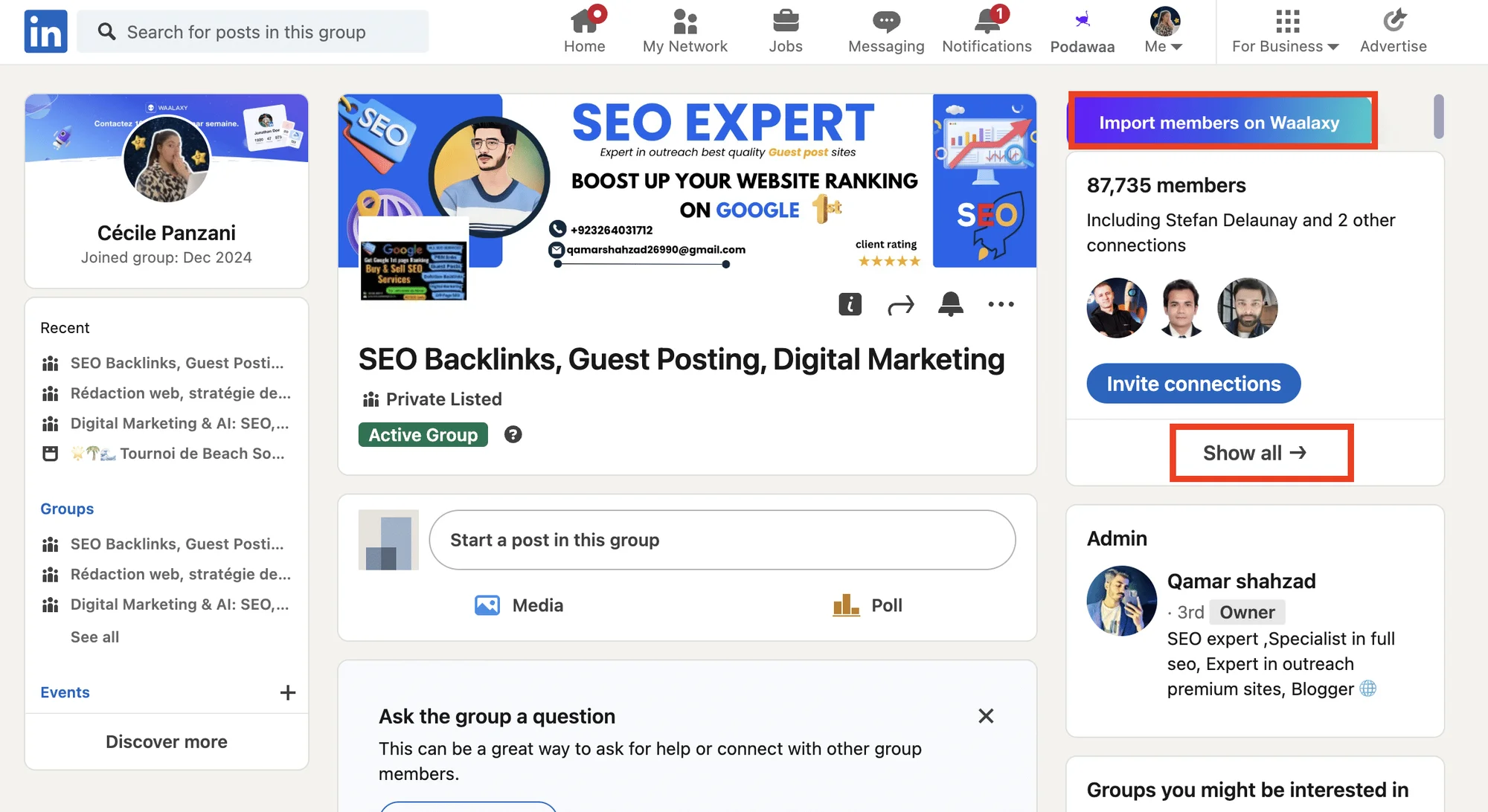 SEO expert groupe LinkedIn Waalaxy