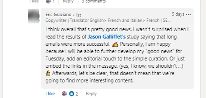 Commentaire LinkedIn Éric Graciano résultats étude