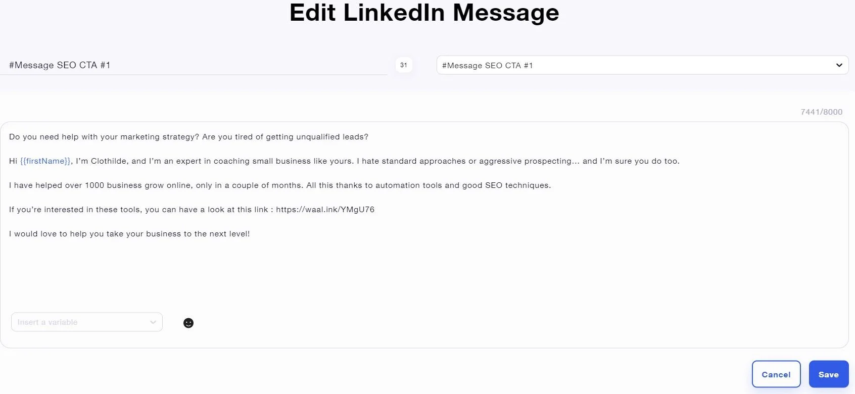 Edit LinkedIn message Waalaxy