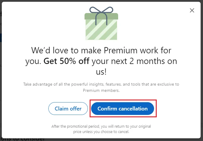 Popup offre premium 50 pourcent Waalaxy