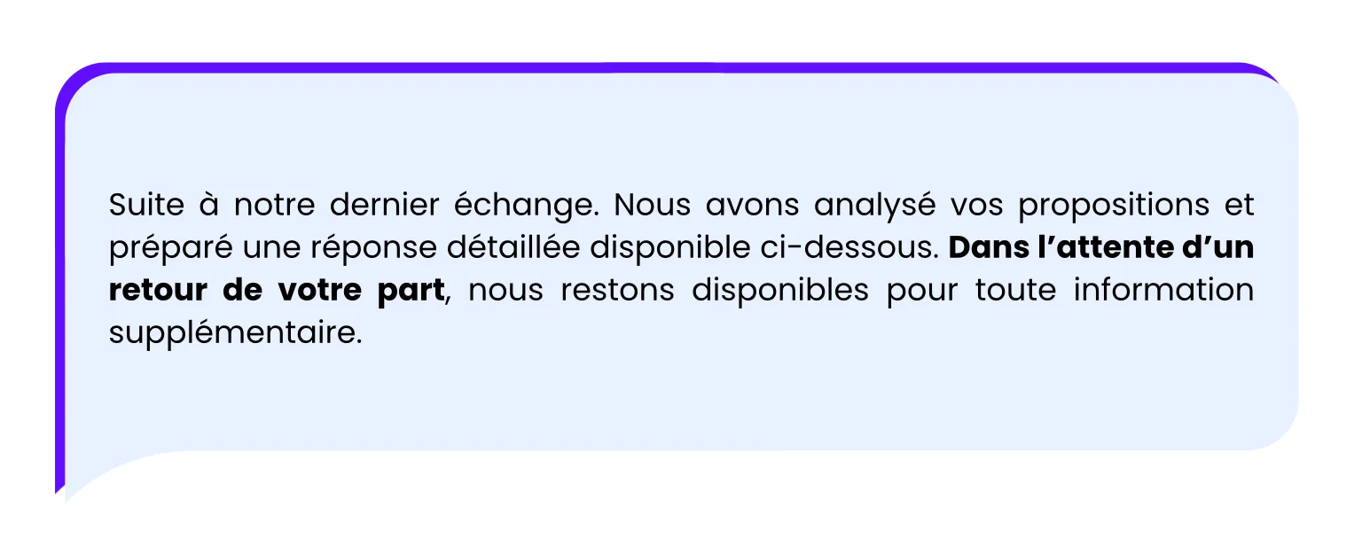 Dans l’attente d’un retour de votre part
