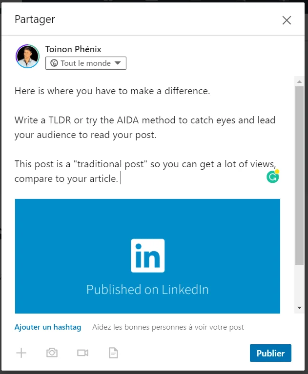 LinkedIn post example
