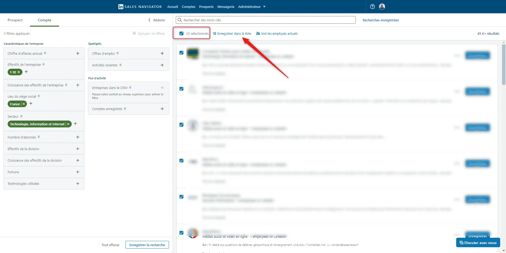 Page web de gestion de projet, liste de tâches, curseur sur filtre "En cours".