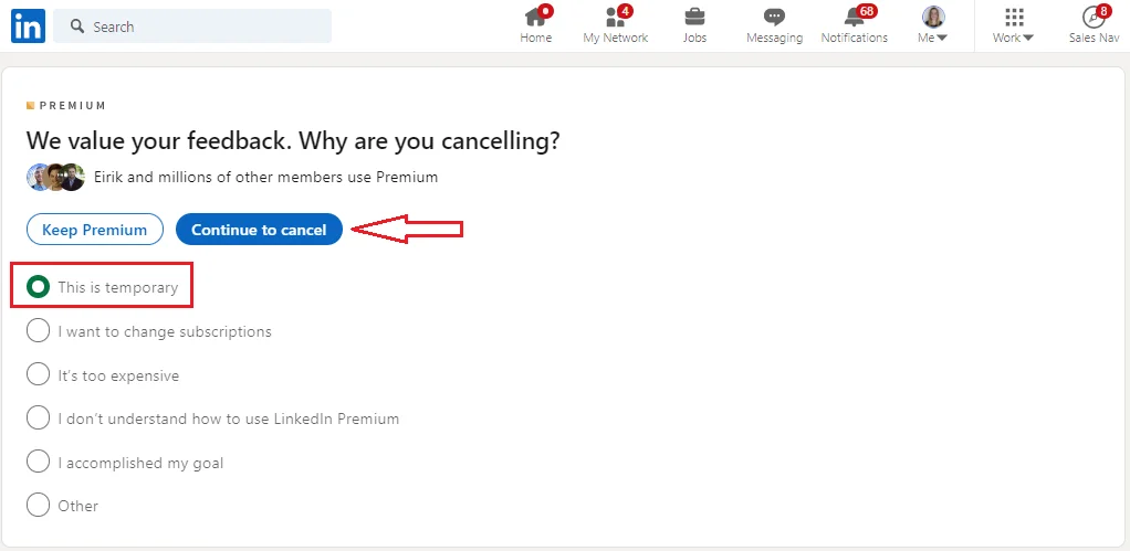 Page annulation Premium LinkedIn retours