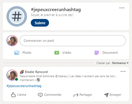 Interface Waalaxy hashtag prospection LinkedIn
