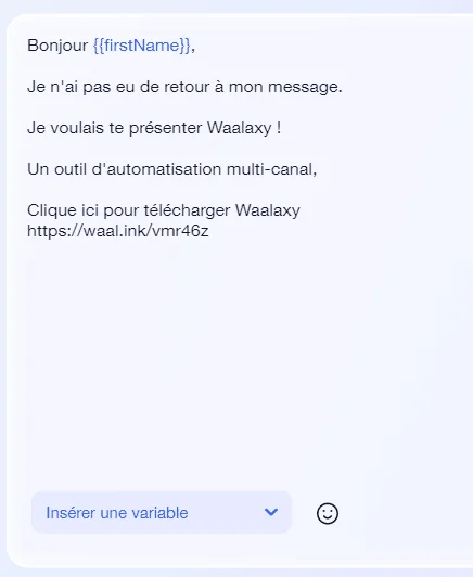 Message texte: Présentation d'automatisation multi-canal Waalaxy.
