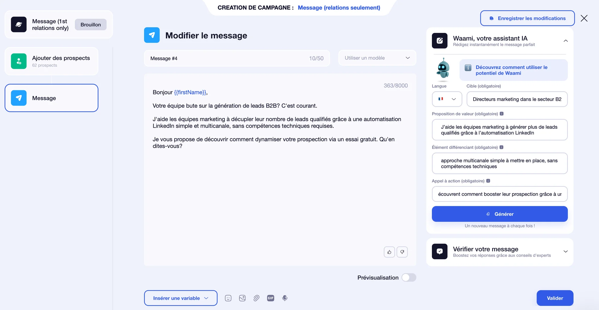 Exemple de message d'invitation avec Waami