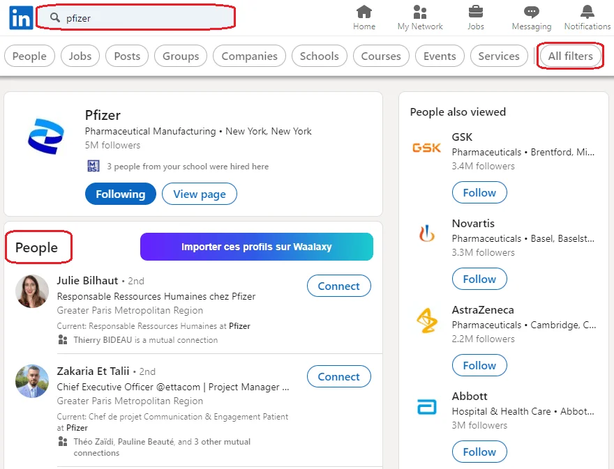Recherche Pfizer LinkedIn profils