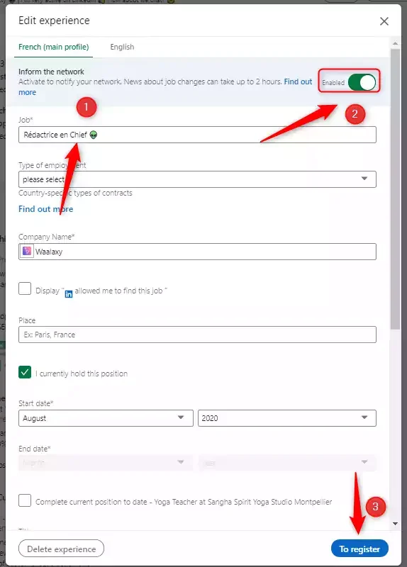 how to change job title on LinkedIn with notification