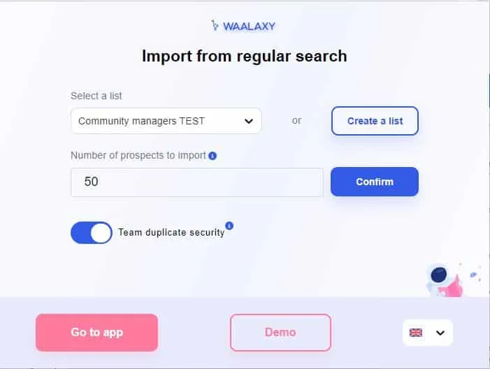 Import prospects Waalaxy regular search