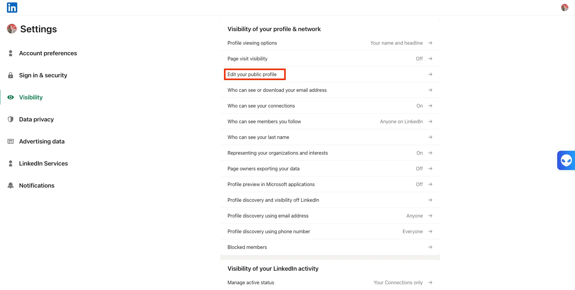 Edit your public profile