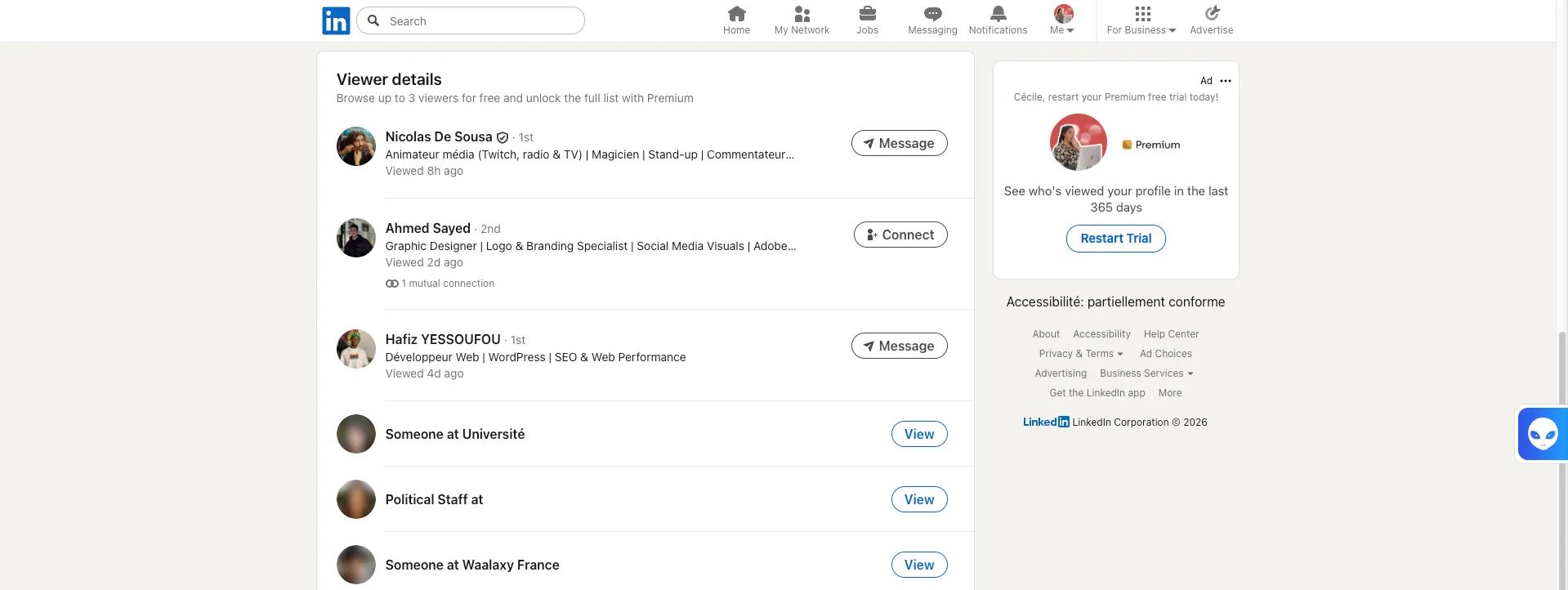 Visitor details with a free LinkedIn account