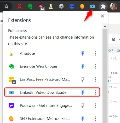 Extensions Chrome LinkedIn video downloader