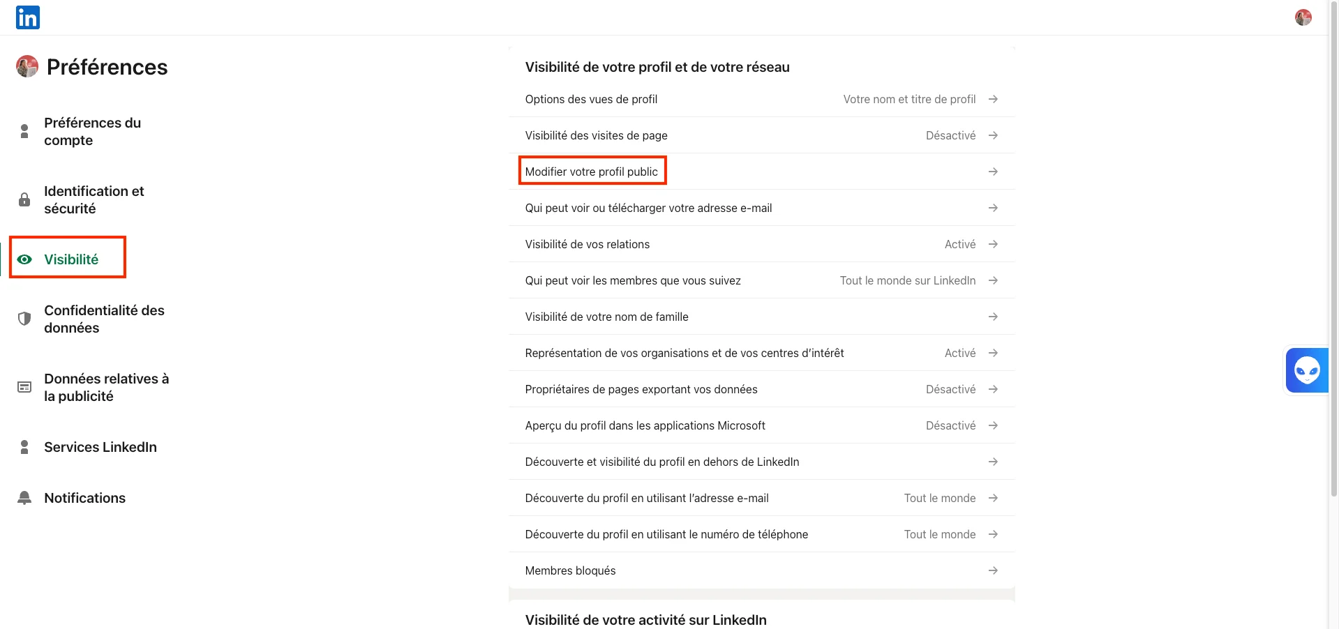 Modifier votre profil public