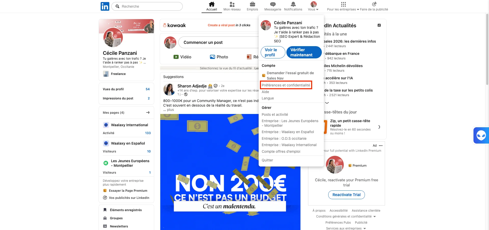 linkedin mettre son profil en privé