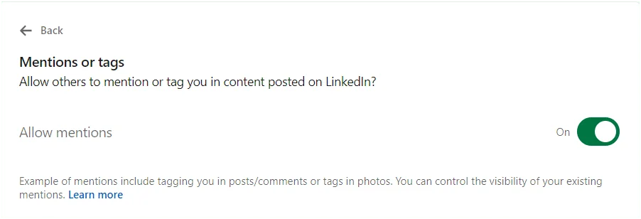 Let someone tag me on LinkedIn