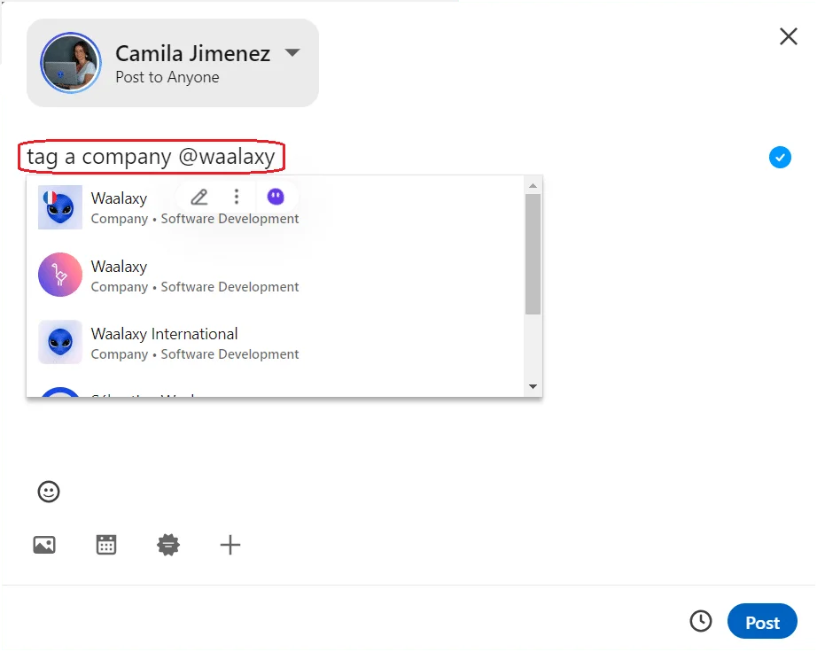 tag a company on LinkedIn