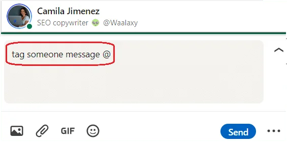 tag someone in a LinkedIn message