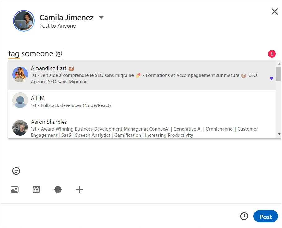 how to tag someone on linkedin
