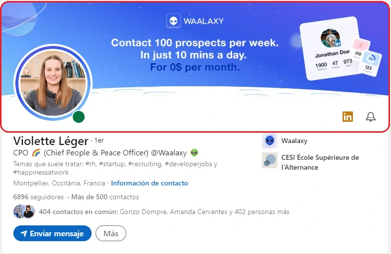 Profil LinkedIn Waalaxy prospection