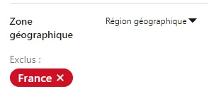 Filtre zone géographique France exclu