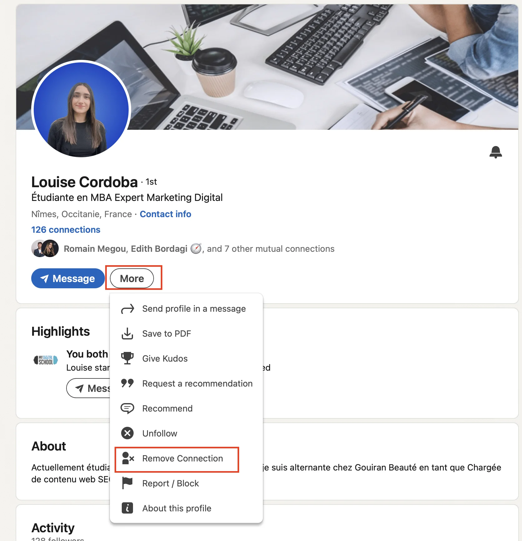 Einen LinkedIn-Kontakt löschen