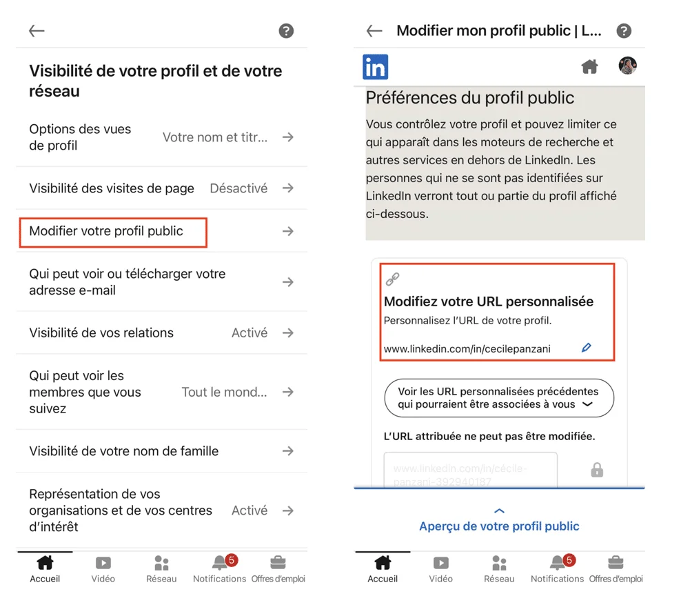 URL LinkedIn mobile