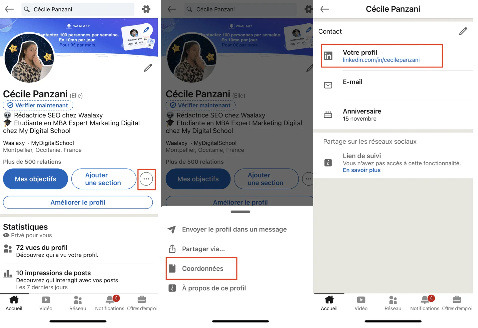 URL LinkedIn téléphone