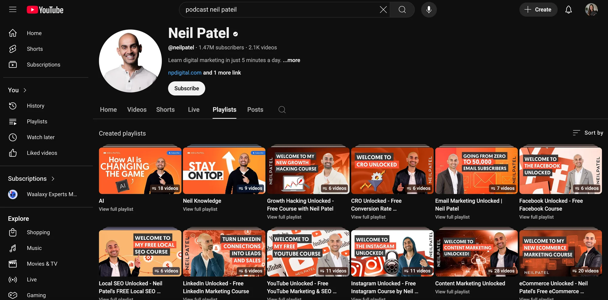 Neil Patel YouTube channel