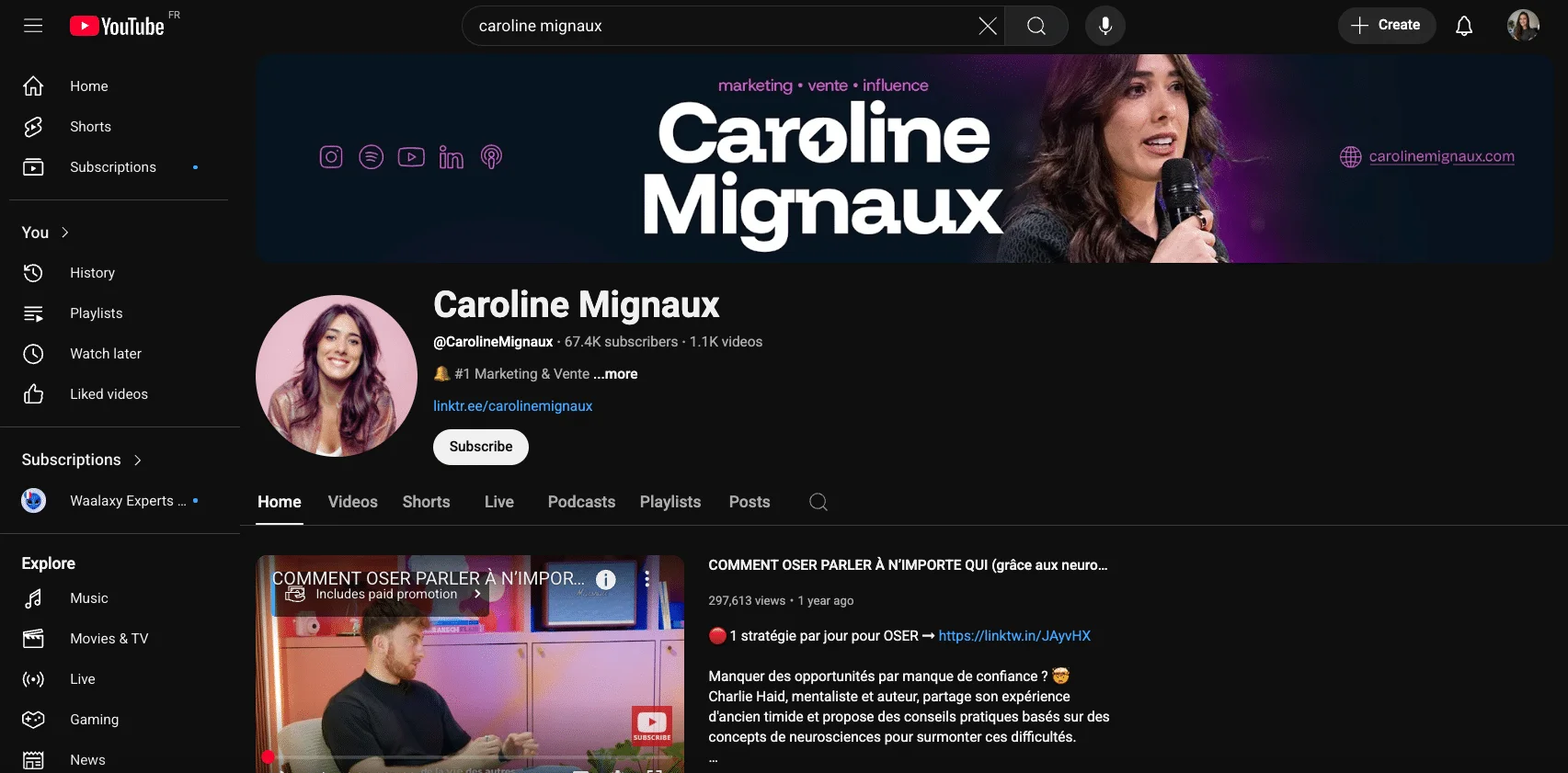 Chaîne Youtube Caroline Mignaux