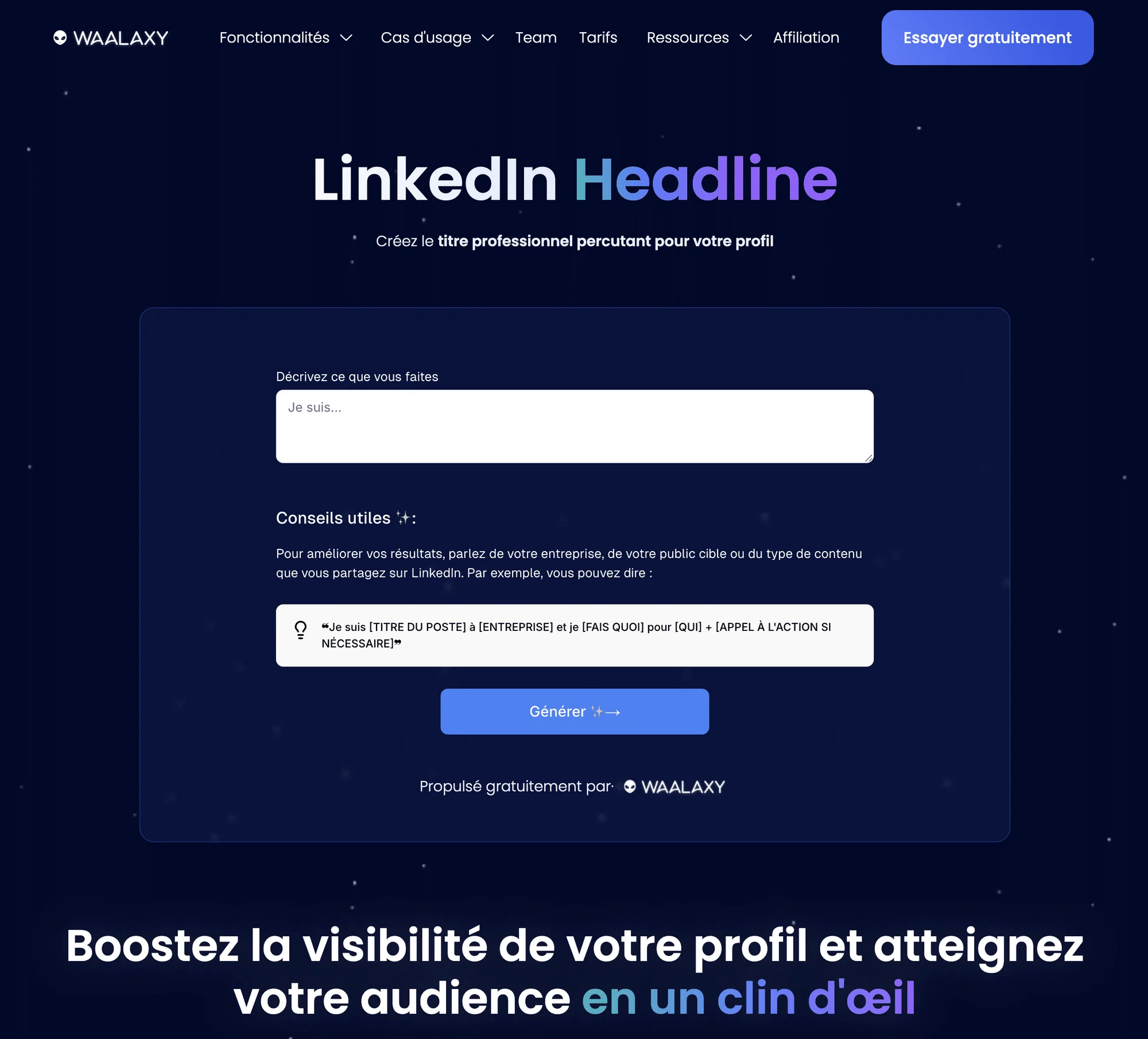 générateur headline LinkedIn par Waalaxy