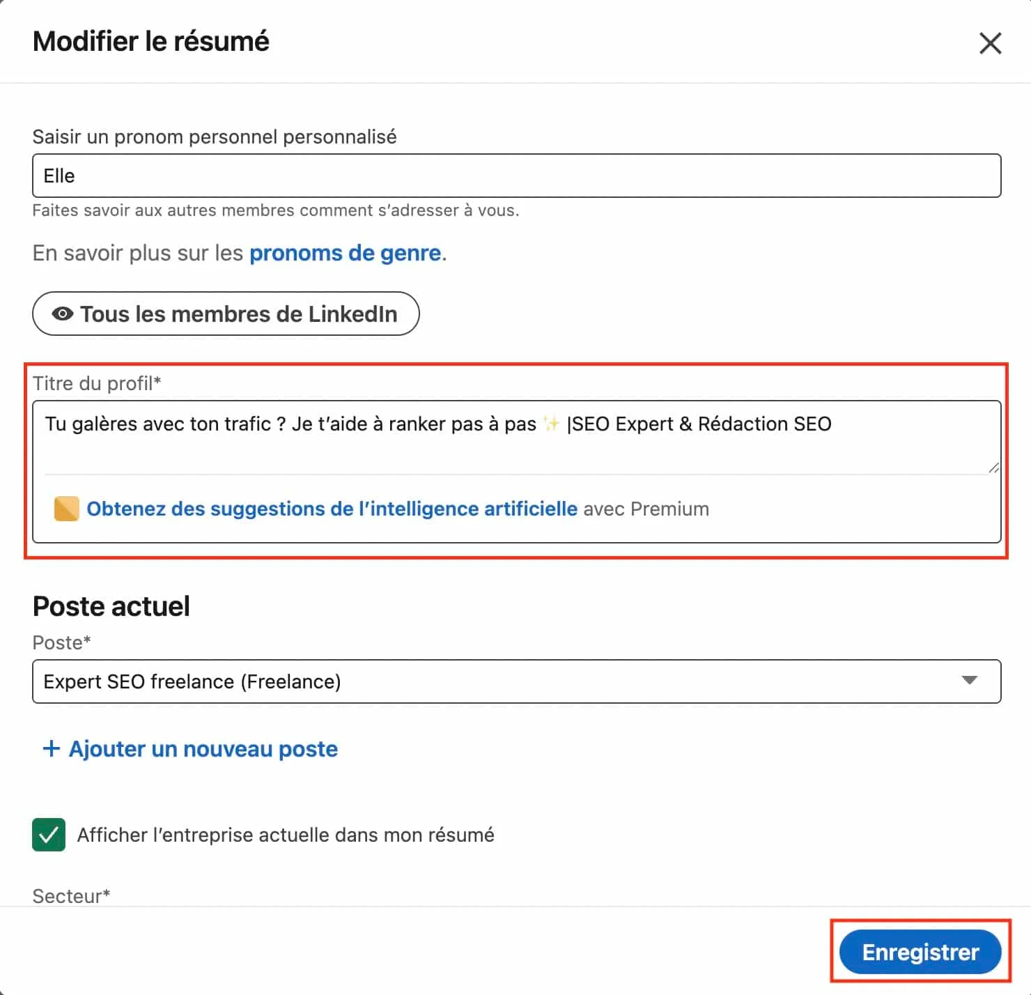 Comment changer un job title sur linkedIn
