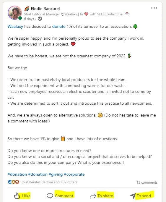Post LinkedIn Waalaxy donation RSE