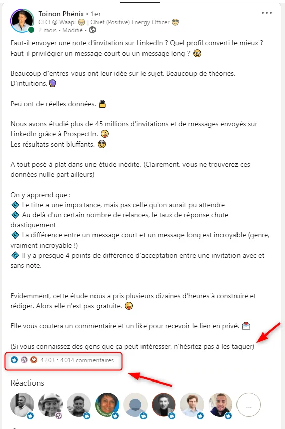 Statistiques engagement LinkedIn Waalaxy
