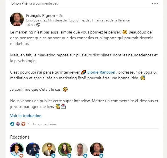 Commentaire LinkedIn François Pignon marketing