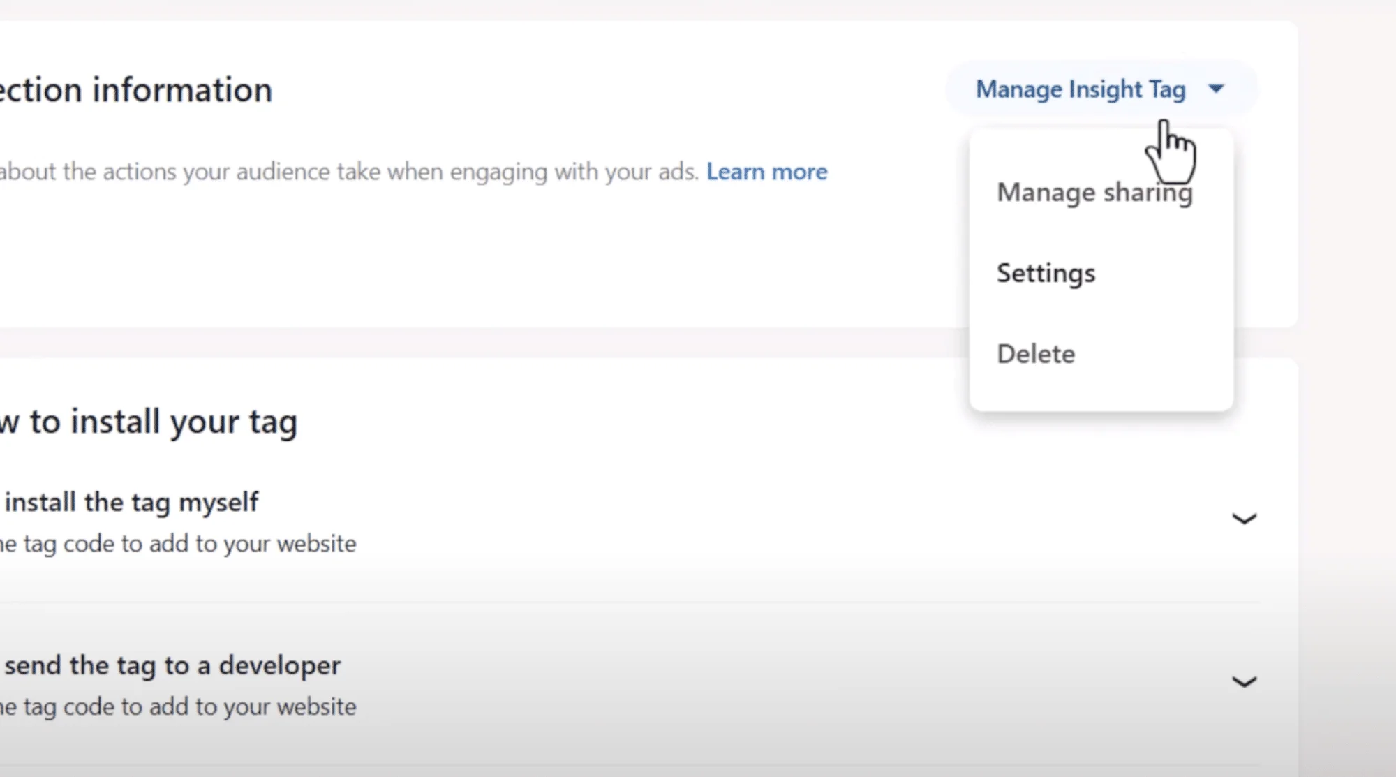Conversion tracking: tag management and sharing in Campaign Manager.