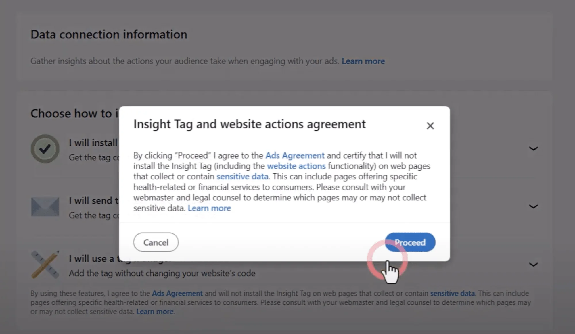 Insight beacon manager agreement for website access
