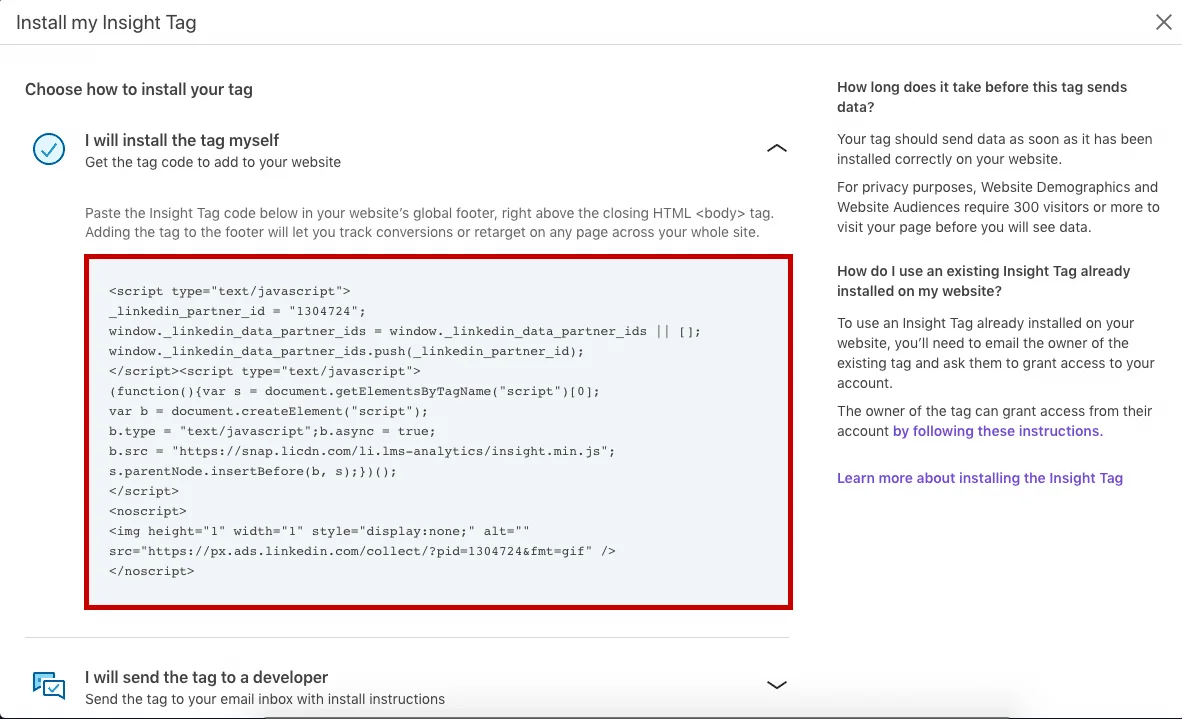 Install insight tag code