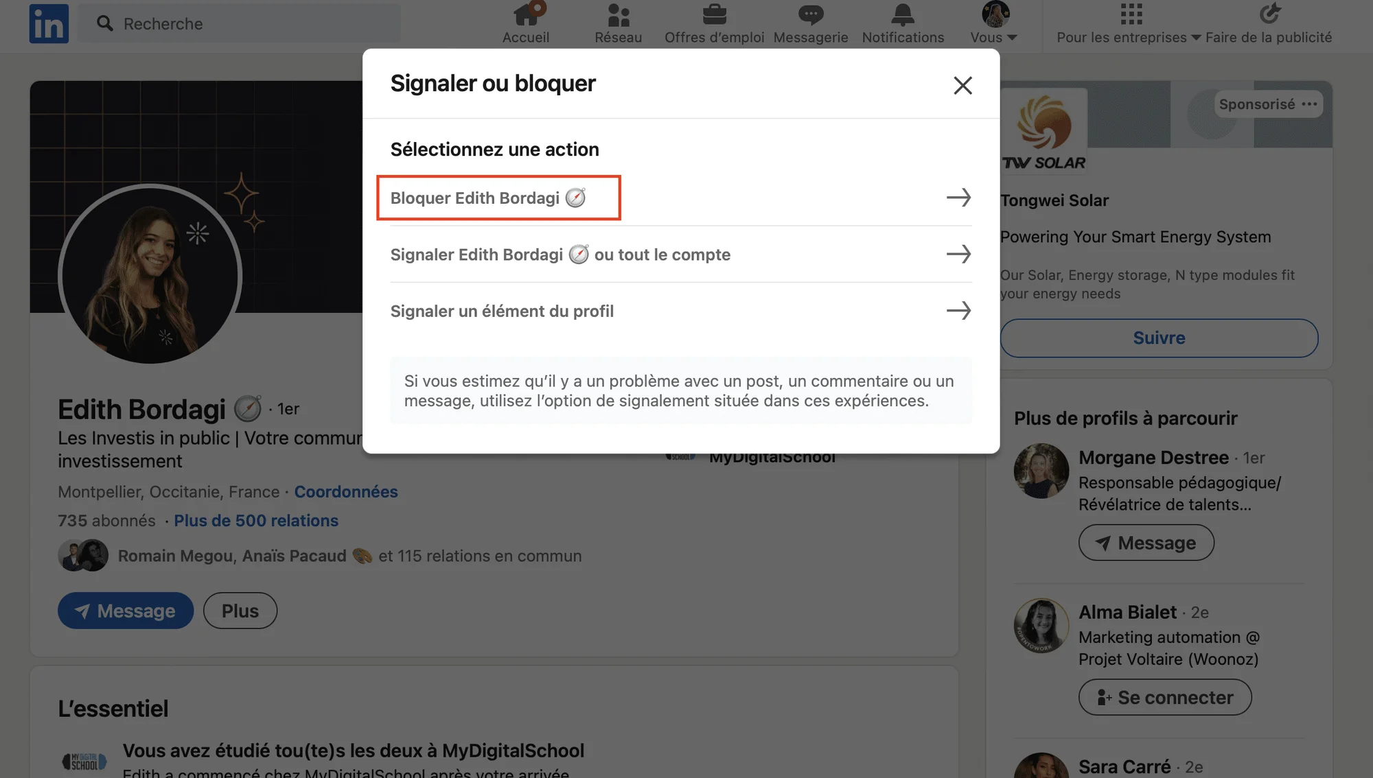 bloquer un abonné LinkedIn