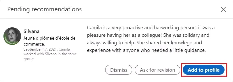 accepter Recommandation LinkedIn