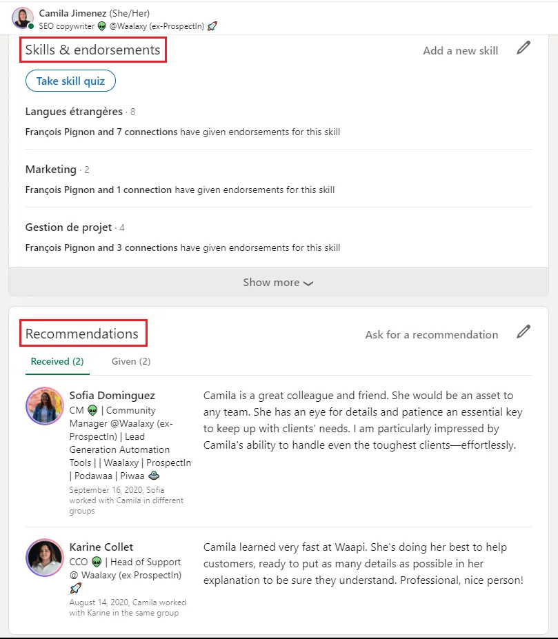 Recommandation LinkedIn vs. compétences